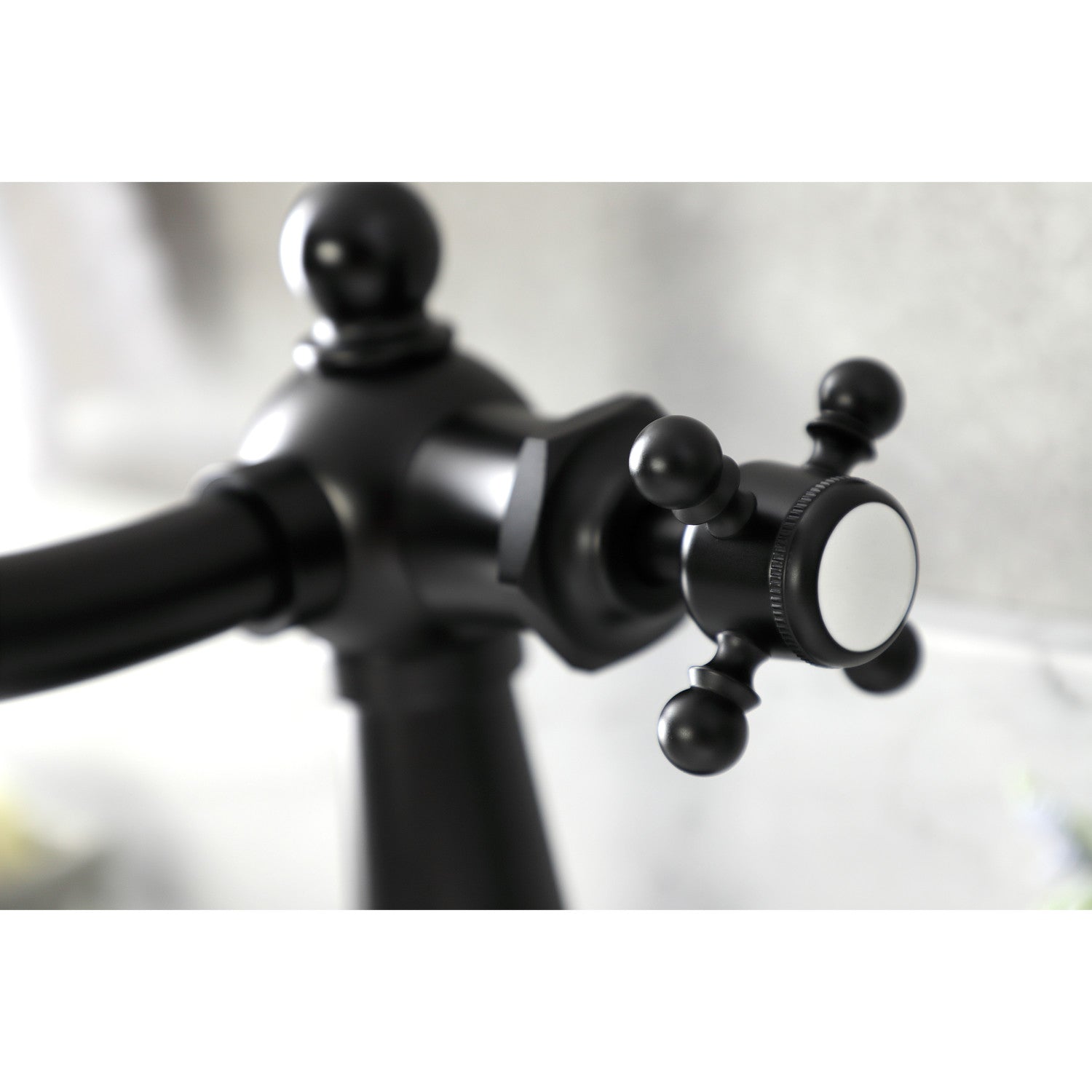 Kingston Heirloom KSD154BXMB - Nautical One-Handle 1-Hole Bathroom Faucet with Deck Plate and Push Pop-Up Drain, Matte Black — thumbnail 2